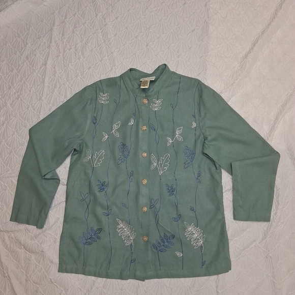 CEDAR CANYON Embroidered Green Button-Upembroiderry  sequins   Blouse Sz m - Picture 14 of 17
